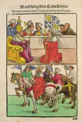 De hertog van Beieren ontvangt zijn feodale rechten van de keizer op het concilie van Konstanz, uit 